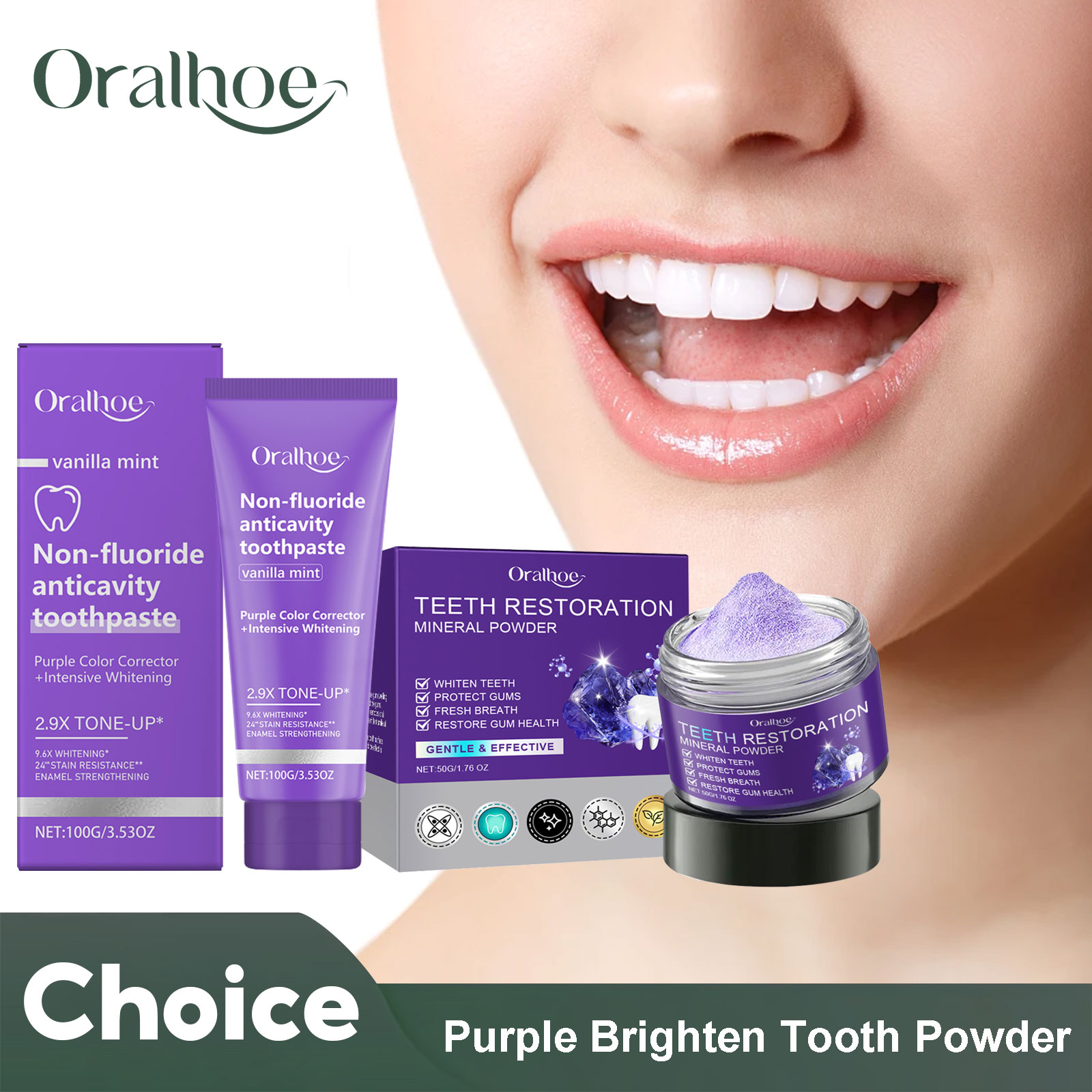 Teeth Whitening Clinic - 歯の修復ミネラルパウダー,歯のホワイトニング,汚れの除去,口腔洗浄,新鮮な息,臭いの改善,紫色の漂白,歯磨き粉