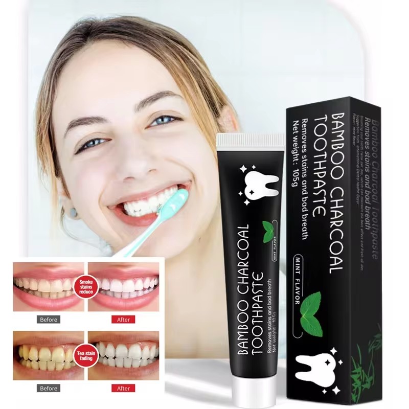 Teeth Whitening Charcoal - ホワイトニング歯磨き粉竹炭歯磨き粉は口臭を吸収し、黄ばんだ歯を除去します強力な洗浄歯の汚れ口腔ケア