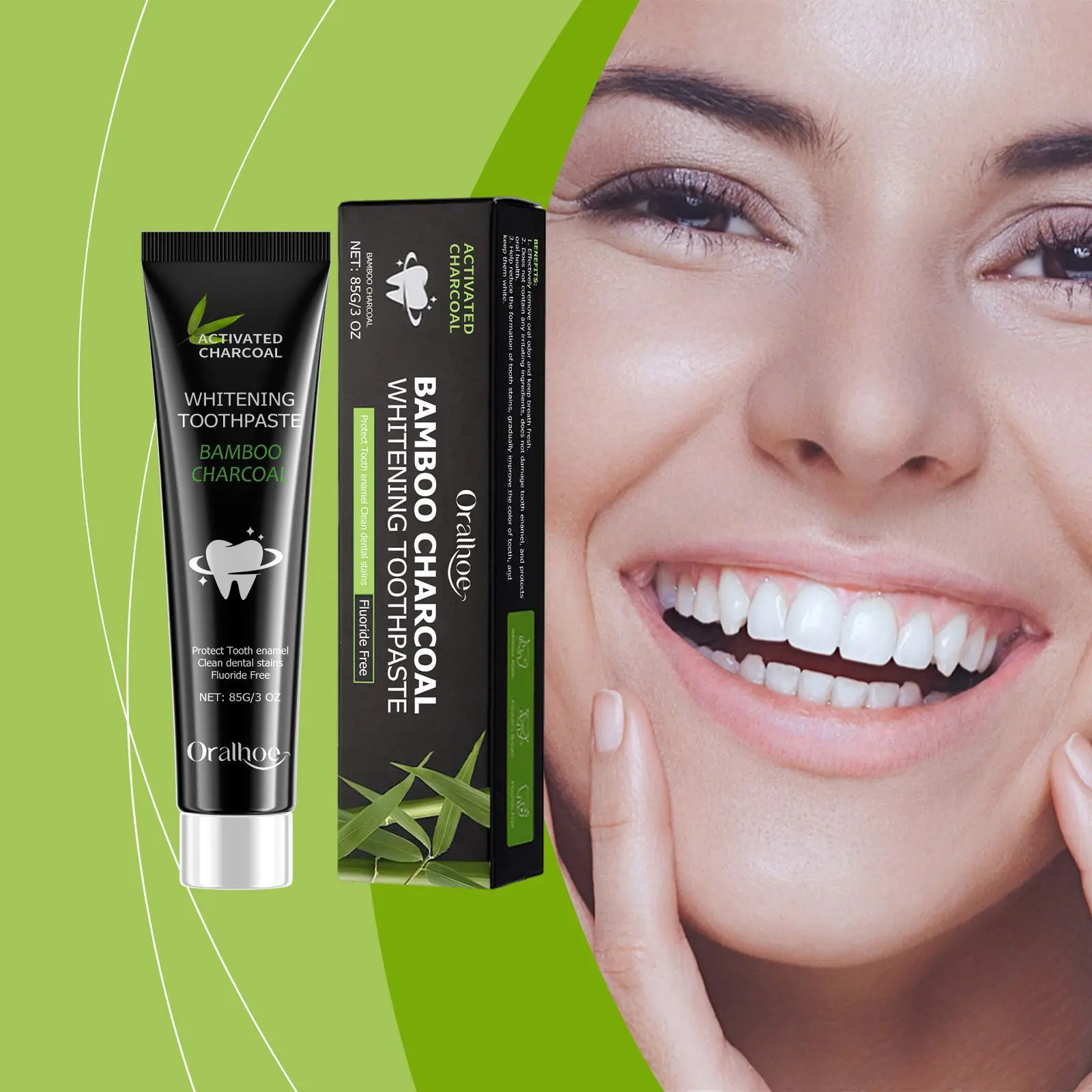 歯を白くする歯磨き粉。口臭を吸着し、黄ばんだ歯を落とし、強力 - Teeth Whitening Charcoal のレビューと価格