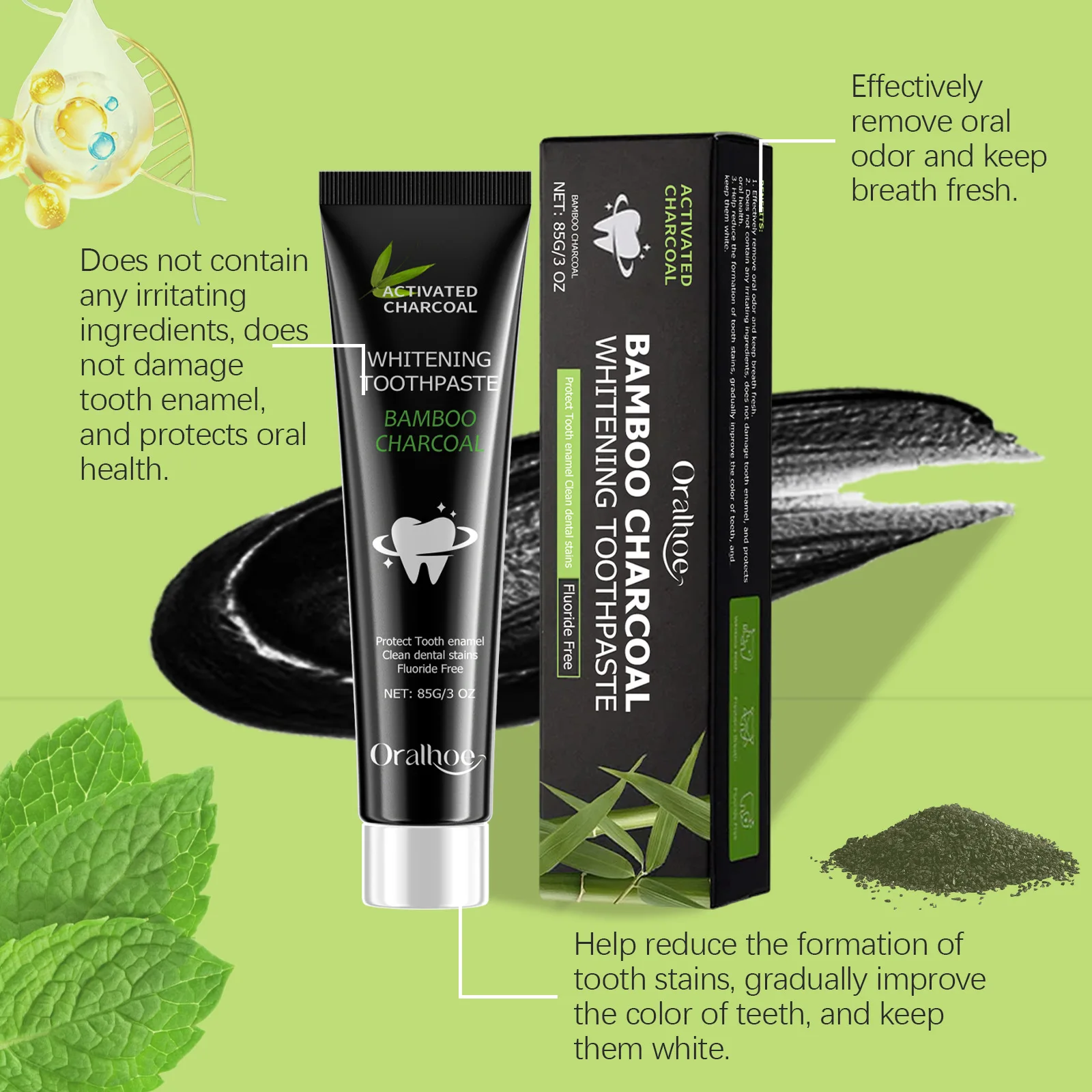 歯を白くする歯磨き粉。口臭を吸着し、黄ばんだ歯を落とし、強力 - Teeth Whitening Charcoal のレビューと価格
